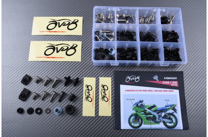 Kit de visserie AVDB spécifique pour carénages KAWASAKI ZX6R 1998 - 2002 / ZZR 600 2005 - 2008