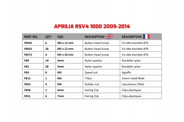 Kit de tornillos AVDB especifico para carenados APRILIA RSV4 1000 2009 - 2014