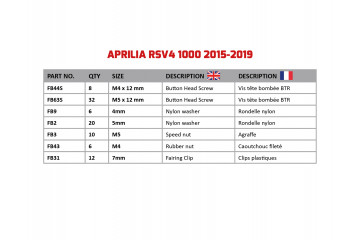Kit de visserie AVDB spécifique pour carénages APRILIA RSV4 1000 1100 2015 - 2020