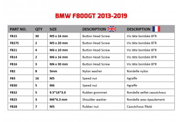 Kit de visserie AVDB spécifique pour carénages BMW F800GT 2013 - 2019