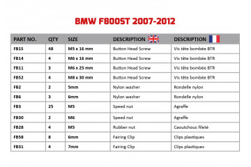 Kit de tornillos AVDB especifico para carenados BMW F800ST 2006 - 2014