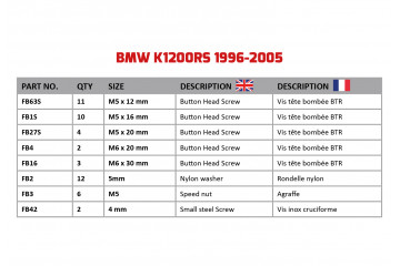 Kit de visserie AVDB spécifique pour carénages BMW K1200RS 1996 - 2005