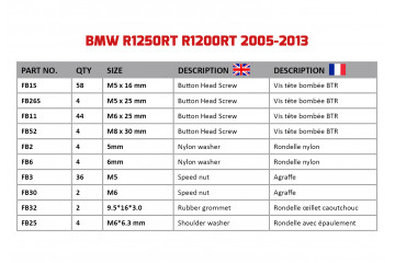 Kit de tornillos AVDB especifico para carenados BMW R1200RT 2005 - 2013