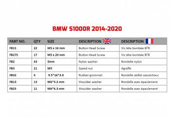 Kit de visserie AVDB spécifique pour carénages BMW S1000R 2014 - 2020