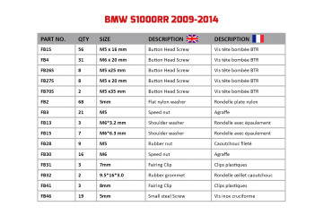 Kit de visserie AVDB spécifique pour carénages BMW S1000RR / HP4 2009 - 2014