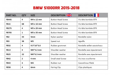 Kit de visserie AVDB spécifique pour carénages BMW S1000RR 2015 - 2018