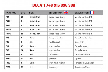 Kit de visserie AVDB spécifique pour carénages DUCATI SBK 748 / 916 / 996 / 998