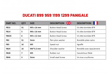 Spezifischer Schraubensatz AVDB für Verkleidungen DUCATI PANIGALE 899 / 959 / 1199 / 1299