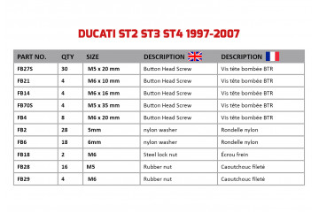 Kit de visserie AVDB spécifique pour carénages DUCATI ST2 / ST3 / ST4 1997 - 2007