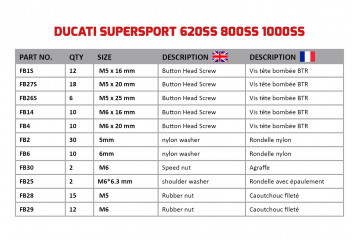Kit de visserie AVDB spécifique pour carénages DUCATI SUPERSPORT 620SS / 800SS / 1000SS