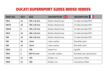 Spezifischer Schraubensatz AVDB für Verkleidungen DUCATI SUPERSPORT 620SS / 800SS / 1000SS