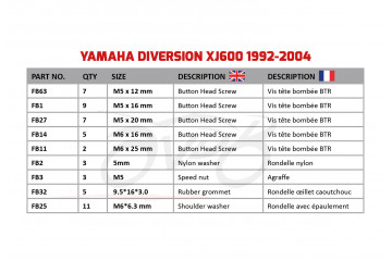 Spezifischer Schraubensatz AVDB für Verkleidungen YAMAHA XJ 600 / 900 1992 - 2004
