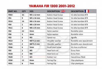 Kit de visserie AVDB spécifique pour carénages YAMAHA FJR 1300 2001 - 2012