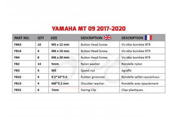 Kit de visserie AVDB spécifique pour carénages YAMAHA MT09 / SP 2013 - 2020