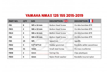 Spezifischer Schraubensatz AVDB für Verkleidungen YAMAHA NMAX 125 / 155 2015 - 2019