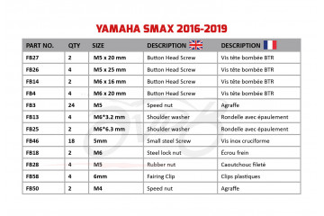 Kit de visserie AVDB spécifique pour carénages YAMAHA SMAX 2016 - 2019