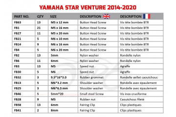 Kit de visserie AVDB spécifique pour carénages YAMAHA STAR VENTURE 1800 2014 - 2020