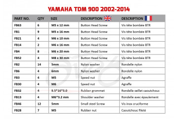 AVDB complementary Hardware / Bolts & Screws Kit for Fairing YAMAHA TDM 900 2002 - 2014