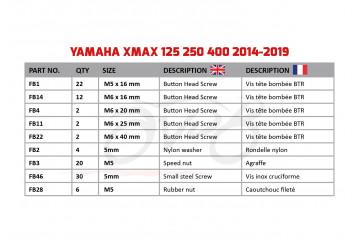 AVDB complementary Hardware / Bolts & Screws Kit for Fairing YAMAHA XMAX 125 250 400 2014 - 2021