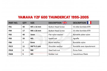Kit de visserie AVDB spécifique pour carénages YAMAHA YZF 600 THUNDERCAT 1996 - 2005