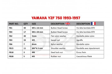 Spezifischer Schraubensatz AVDB für Verkleidungen YAMAHA YZF 750 1993 - 1997