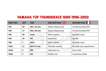 Kit de visserie AVDB spécifique pour carénages YAMAHA YZF THUNDERACE 1000 1996 - 2003