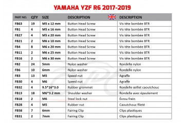 Kit de tornillos AVDB complementario para carenados YAMAHA YZF R6 / RACE  2017 - 2024