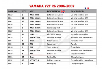 Kit de visserie AVDB spécifique pour carénages YAMAHA YZF R6 2006 - 2007