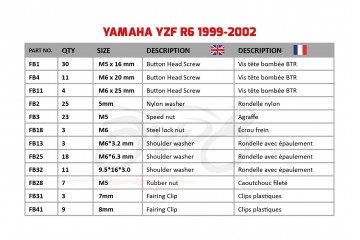 Kit de tornillos AVDB complementario para carenados YAMAHA YZF R6 1999 - 2002