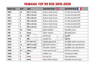 AVDB complementary Hardware / Bolts & Screws Kit for Fairing YAMAHA YZF R3 320 2015 - 2024