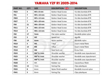 Kit de tornillos AVDB complementario para carenados YAMAHA YZF R1 CROSSPLANE 2009 - 2014