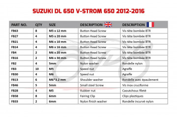 Spezifischer Schraubensatz AVDB für Verkleidungen SUZUKI VSTROM 650 DL650 2012 - 2016
