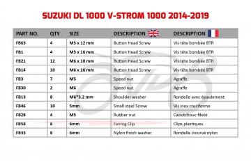 Kit de visserie AVDB spécifique pour carénages SUZUKI VSTROM 1000 1050 2014 - 2019