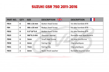 Kit de tornillos AVDB complementario para carenados SUZUKI GSR 750 2011 - 2016