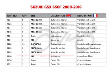Spezifischer Schraubensatz AVDB für Verkleidungen SUZUKI GSXF 650 / 1250 2008 - 2016