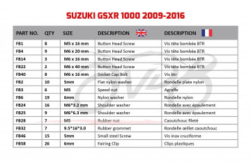 Kit de tornillos AVDB complementario para carenados SUZUKI GSXR 1000 2009 - 2016