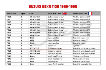 Kit de tornillos AVDB complementario para carenados SUZUKI GSXR 1100 1989 - 1998