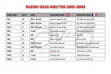 Kit de tornillos AVDB complementario para carenados SUZUKI GSXR 600 / 750 2000 - 2003