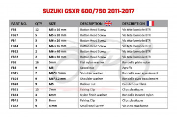 Kit de tornillos AVDB complementario para carenados SUZUKI GSXR 600 / 750 2011 - 2017