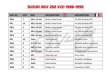 Kit de tornillos AVDB complementario para carenados SUZUKI RGV 250 VJ21 1988 - 1990