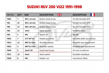 Kit de visserie AVDB spécifique pour carénages SUZUKI RGV 250 VJ22 1991 - 1998