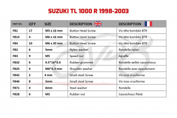 AVDB Specific Hardware / Complete Bolts & Screws Fairing Kit for SUZUKI TLR 1000 1998 - 2003
