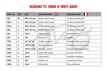 Kit de visserie AVDB spécifique pour carénages SUZUKI TLS 1000 1997 - 2001