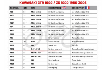 Kit de tornillos AVDB especifico para carenados KAWASAKI GTR 1000 / ZG 1000 1986 - 2006