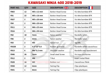 Kit de tornillos AVDB especifico para carenados KAWASAKI NINJA 400 R 2018 - 2024