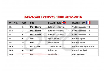 AVDB complementary Hardware / Bolts & Screws Kit for Fairing KAWASAKI VERSYS 1000 2012 - 2014