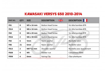 Spezifischer Schraubensatz AVDB für Verkleidungen KAWASAKI VERSYS 650 2010 - 2014