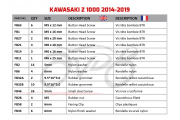 Spezifischer Schraubensatz AVDB für Verkleidungen KAWASAKI Z1000 2014 - 2020