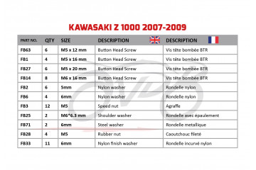 AVDB complementary Hardware / Bolts & Screws Kit for Fairing KAWASAKI Z1000 2007 - 2009