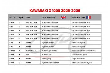 AVDB complementary Hardware / Bolts & Screws Kit for Fairing KAWASAKI Z1000 2003 - 2006